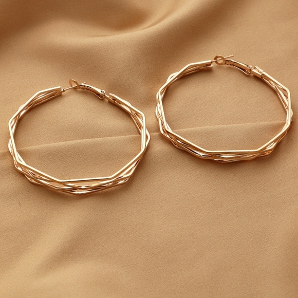 **FLEUR* Gold Geometric Design Fashion Hoop Earrings - Picture 5 of 5